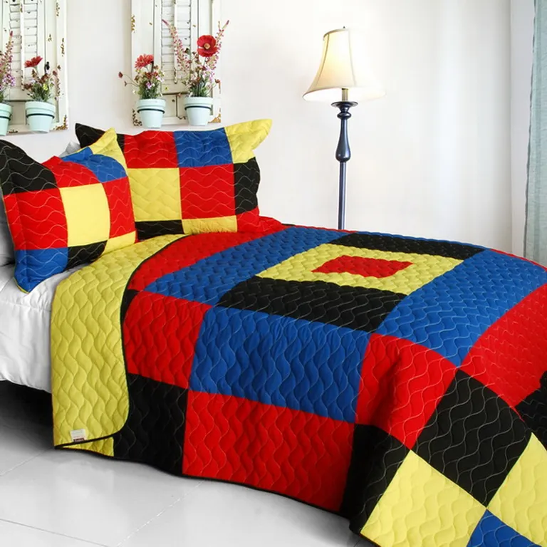 Lively Star - 3PC Vermicelli-Quilted Patchwork Quilt Set (Full/Queen Size) Photo 1