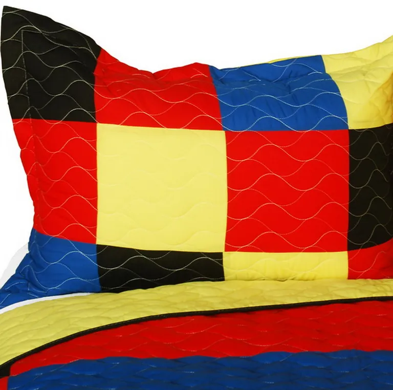 Lively Star - 3PC Vermicelli-Quilted Patchwork Quilt Set (Full/Queen Size) Photo 2