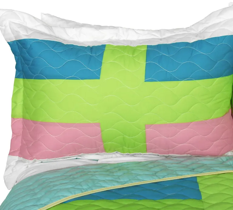 Lollipops - A - Vermicelli-Quilted Patchwork Geometric Quilt Set Full/Queen Photo 2