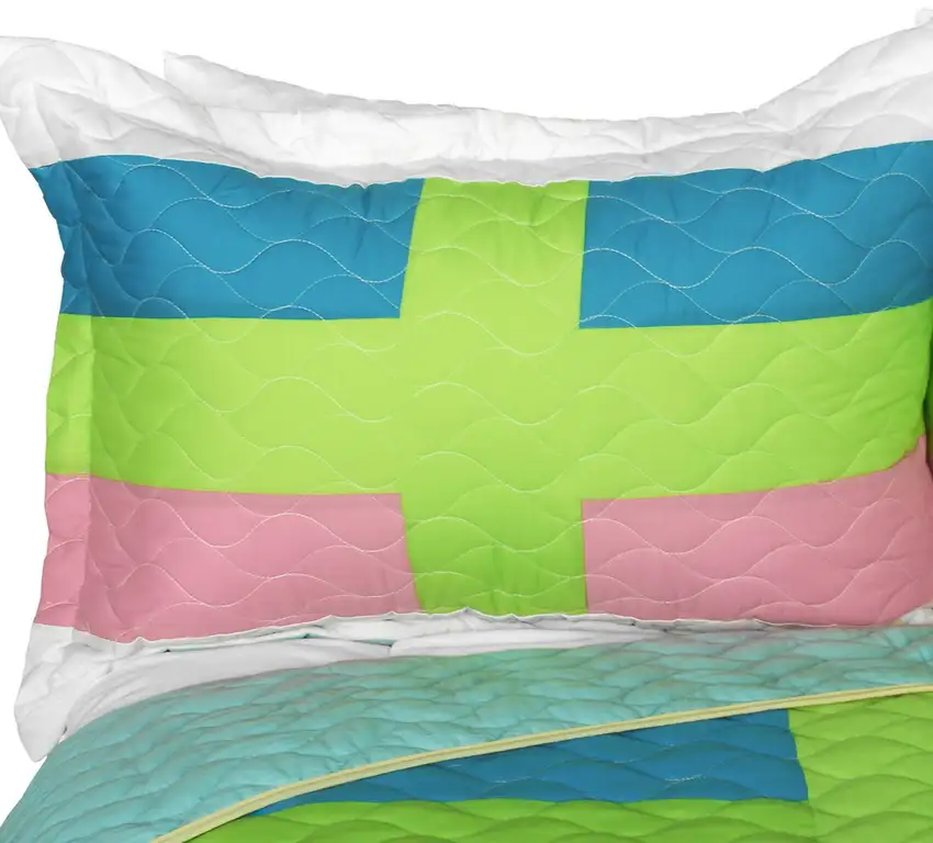 Lollipops - A -  Vermicelli-Quilted Patchwork Geometric Quilt Set Full/Queen Photo 2