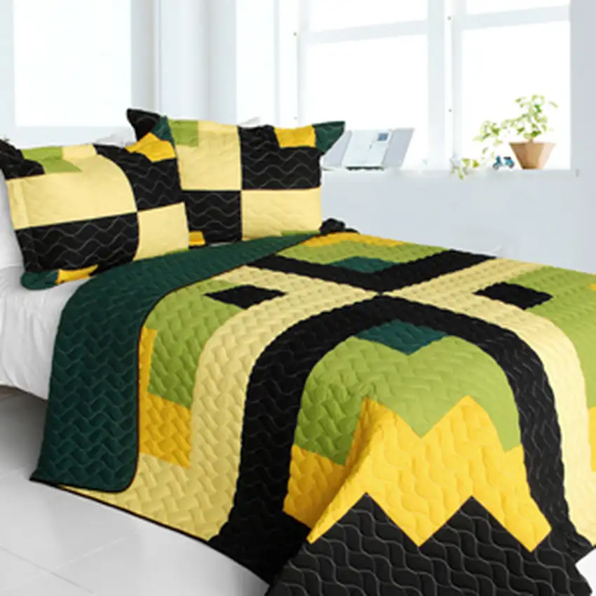 Lucky Break -  3PC Vermicelli-Quilted Patchwork Quilt Set (Full/Queen Size) Photo 2