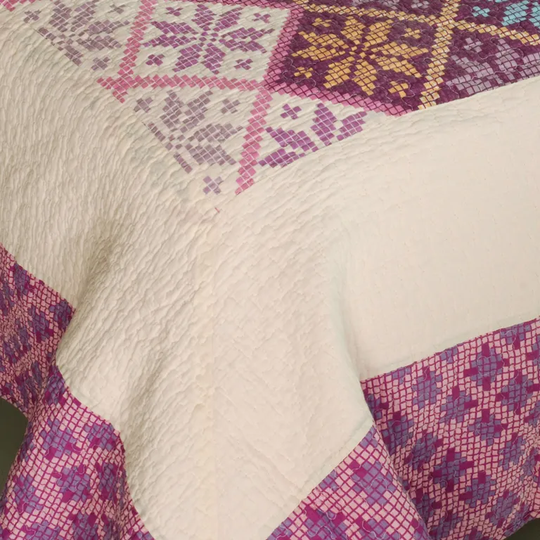 Lucky Ring - 100% Cotton 3PC Vermicelli-Quilted Patchwork Quilt Set (Full/Queen Size) Photo 4