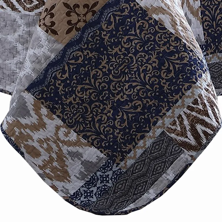Mai 3 Piece King Cotton Quilt Set, Patchwork, Reversible Photo 3