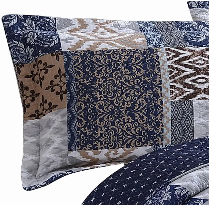 Mai 3 Piece King Cotton Quilt Set, Patchwork, Reversible Photo 2