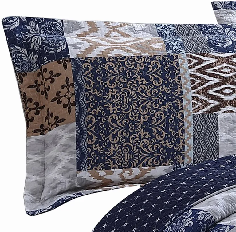 Mai 3 Piece King Cotton Quilt Set, Patchwork, Reversible Photo 2