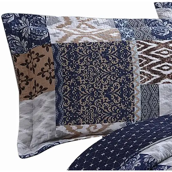 Mai 3 Piece King Cotton Quilt Set, Patchwork, Reversible Photo 2