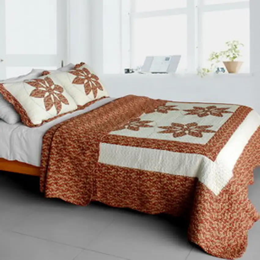 Maple Leaf -  Cotton 3PC Vermicelli-Quilted Patchwork Quilt Set (Full/Queen Size) Photo 2