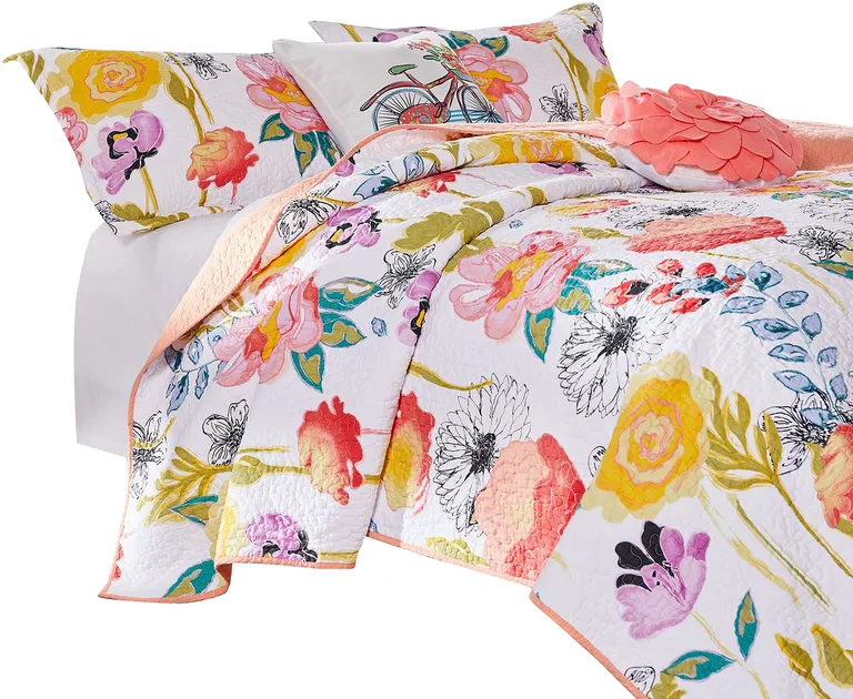Mavi 5 Piece Reversible Full Quilt Set, Spring Floral Print Photo 1