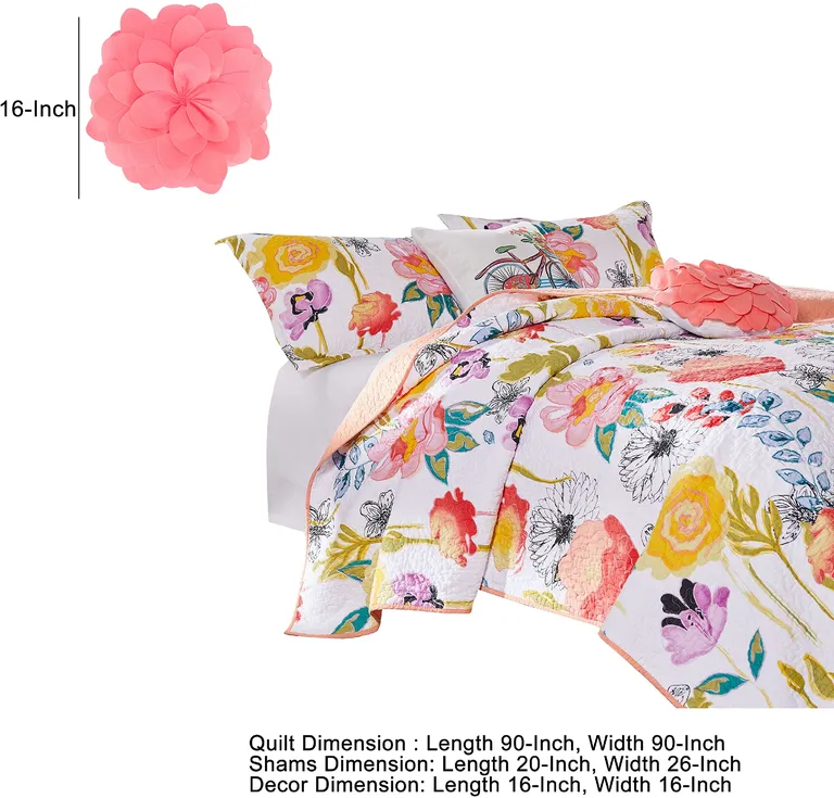 Mavi 5 Piece Reversible Full Quilt Set, Spring Floral Print Photo 5