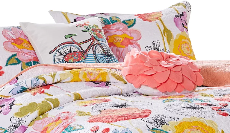 Mavi 5 Piece Reversible Full Quilt Set, Spring Floral Print Photo 3