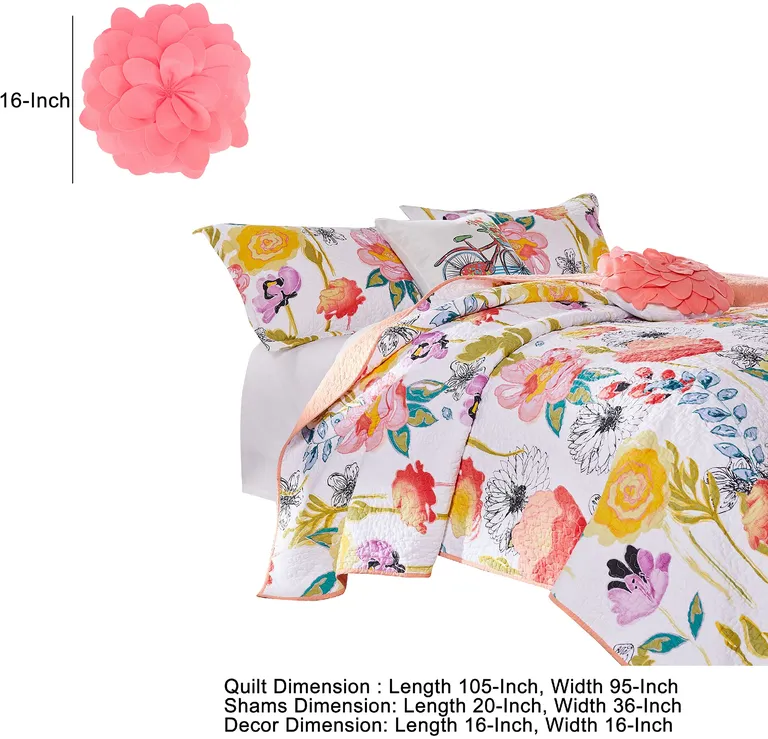 Mavi 5 Piece Reversible King Quilt Set, Spring Floral Print Photo 5