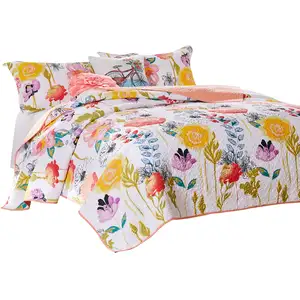 Photo of Mavi 4 Piece Reversible Twin Quilt Set, Spring Floral Print