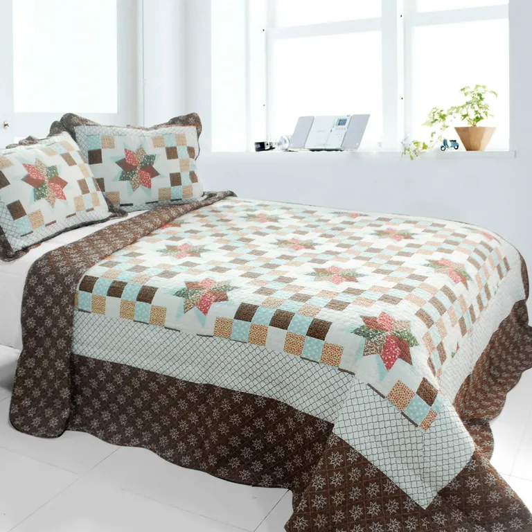 Melt the Snow - 3PC Cotton Vermicelli-Quilted Printed Quilt Set (Full/Queen Size) Photo 1