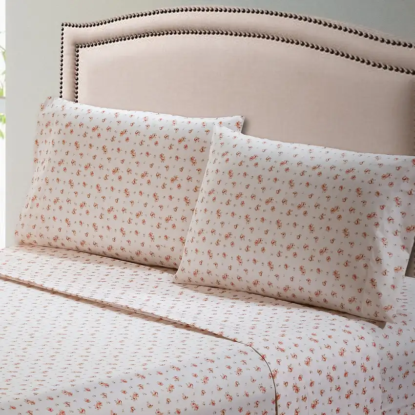 Melun 4 Piece Full Size Sheet Set with Rose Sketch The Urban Port, Pink and White Photo 7