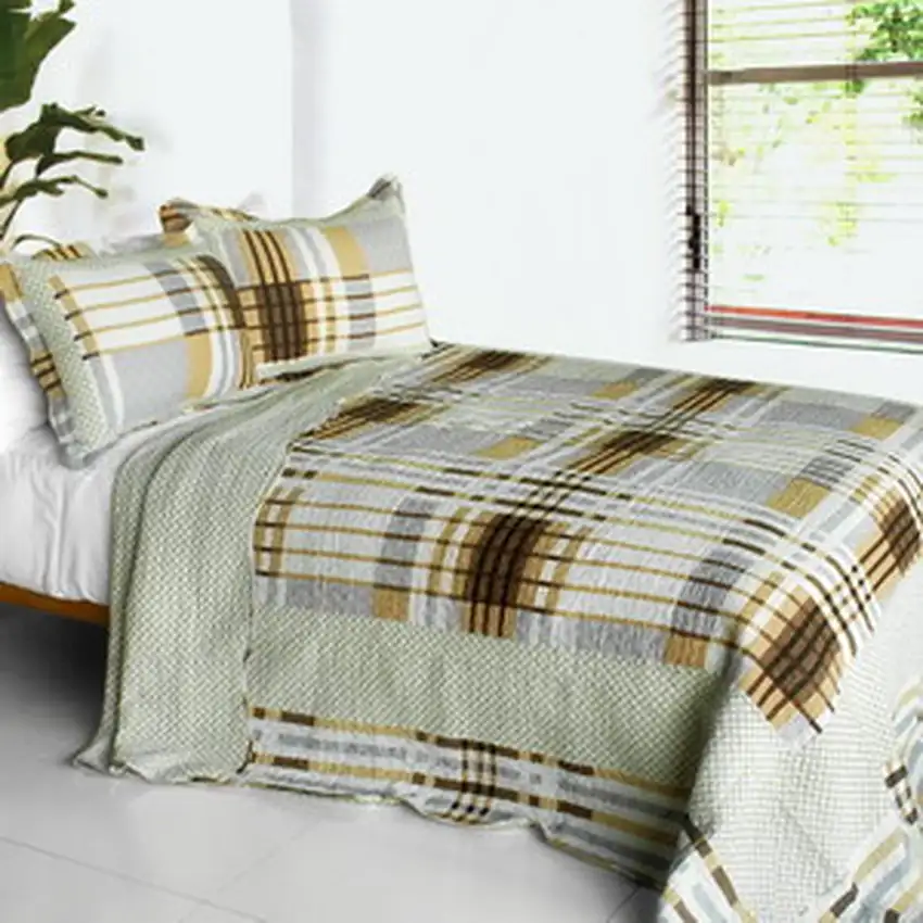 Mermaid Melody -  3PC Cotton Contained Vermicelli-Quilted Patchwork Quilt Set (Full/Queen Size) Photo 2