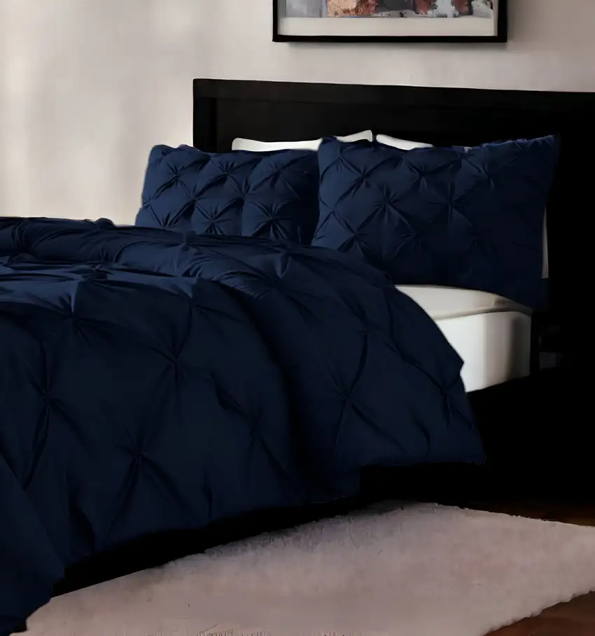 Navy Blue  Microfiber 110 Thread Count Washable Down Alternative Comforter Photo 1