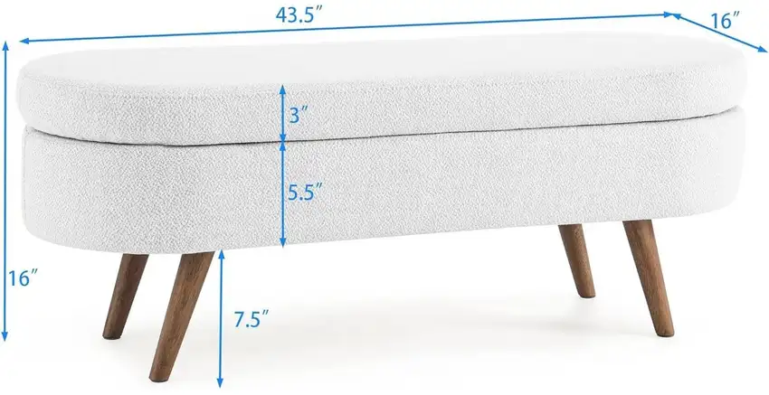 Mid-Century Modern Boho Style White Linen End of Bed Storage Bench Photo 5
