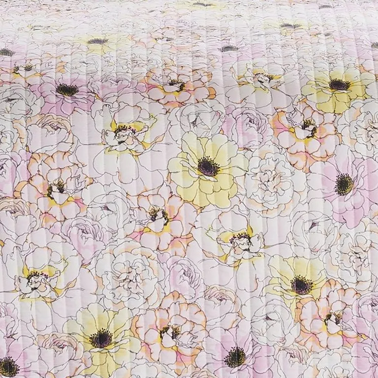 Milan 3 Piece Microfiber Blooming Flower Pattern Queen Quilt Set Photo 2