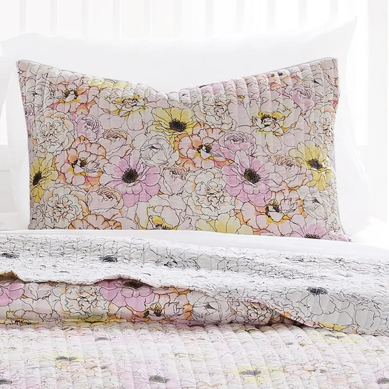 Milan 3 Piece Microfiber Blooming Flower Pattern Queen Quilt Set Photo 4