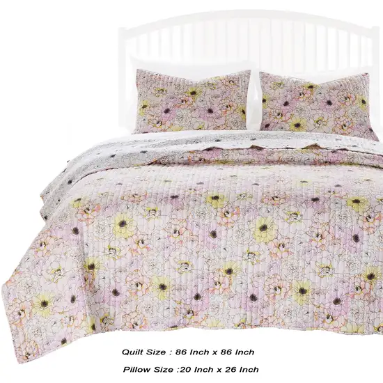 Milan 3 Piece Microfiber Blooming Flower Pattern Queen Quilt Set Photo 5