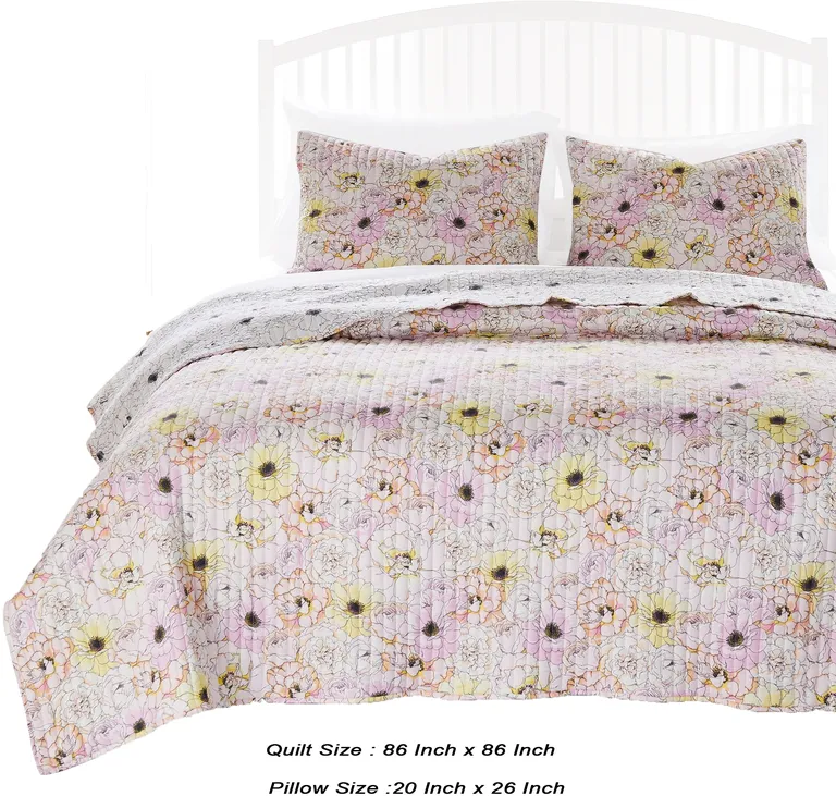 Milan 3 Piece Microfiber Blooming Flower Pattern Queen Quilt Set Photo 5