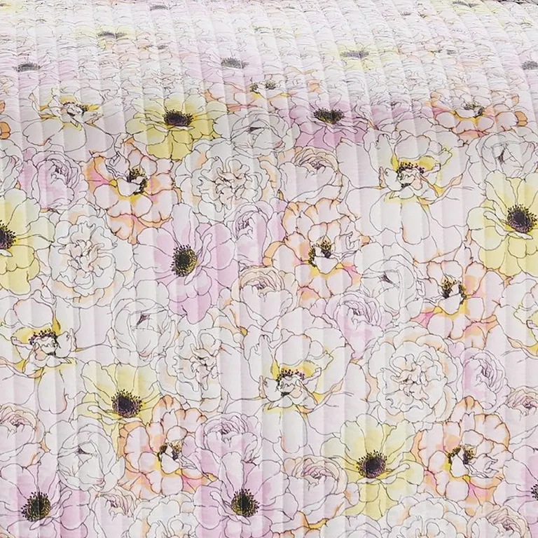 Milan 2 Piece Microfiber Blooming Flower Pattern Twin Quilt Set, White and Pink Photo 3