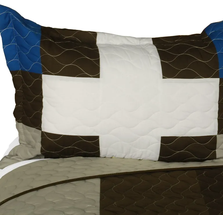 Milky Quartz - B - Vermicelli-Quilted Patchwork Geometric Quilt Set Full/Queen Photo 2