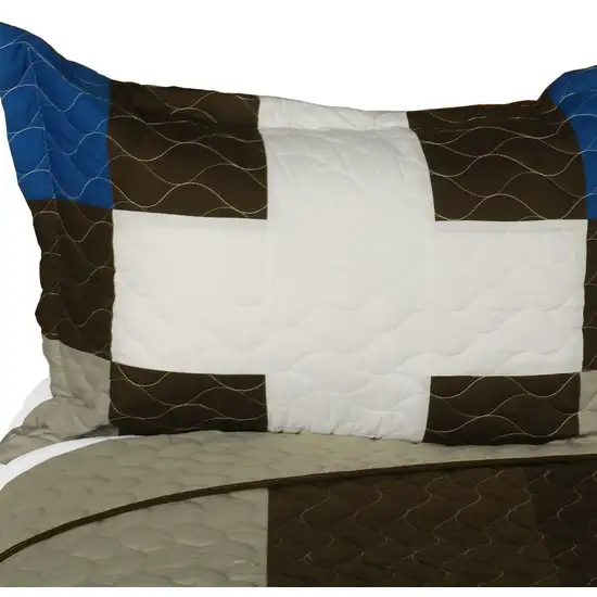 Milky Quartz - B -  Vermicelli-Quilted Patchwork Geometric Quilt Set Full/Queen Photo 2
