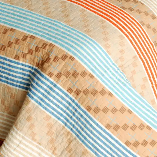 Million Miles -  Cotton 3PC Vermicelli-Quilted Striped Printed Quilt Set (Full/Queen Size) Photo 5