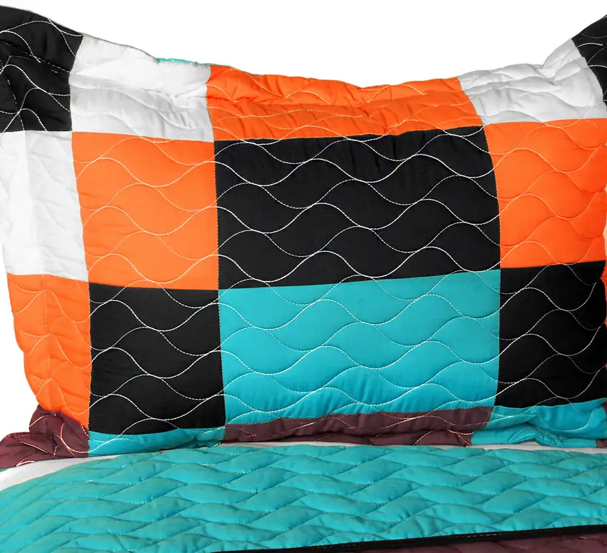 Minor Cause -  Vermicelli-Quilted Patchwork Geometric Quilt Set Full/Queen Photo 2