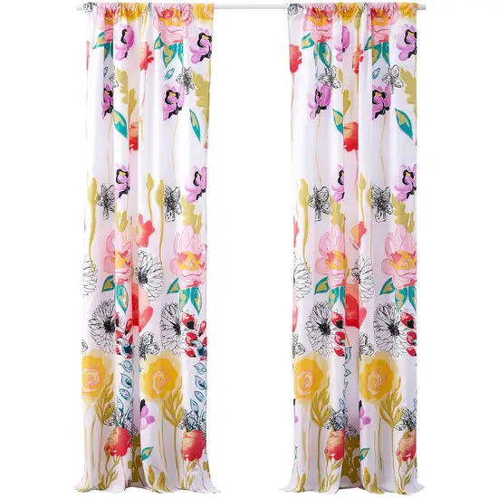 Minsk 84 Inch Window Panel Curtains, Bright Flower Patterns, Vibrant Colors Photo 1