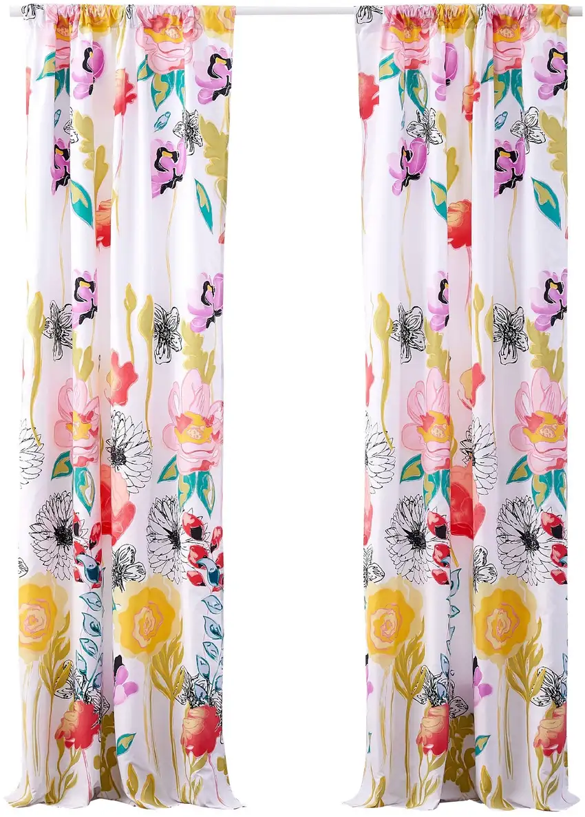 Minsk 84 Inch Window Panel Curtains, Bright Flower Patterns, Vibrant Colors Photo 1