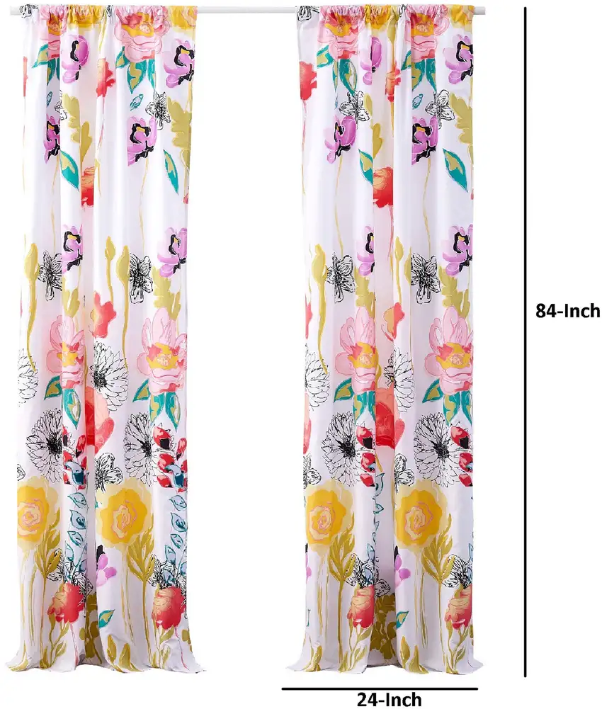 Minsk 84 Inch Window Panel Curtains, Bright Flower Patterns, Vibrant Colors Photo 5
