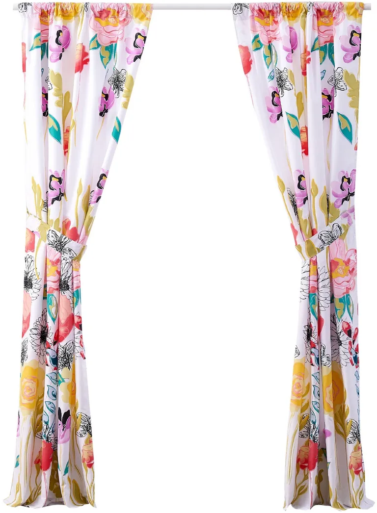 Minsk 84 Inch Window Panel Curtains, Bright Flower Patterns, Vibrant Colors Photo 2