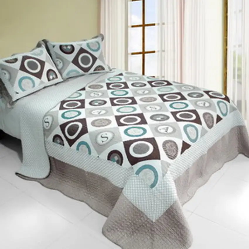 Mistery Circle  -  3PC Cotton Vermicelli-Quilted Printed Quilt Set (Full/Queen Size) Photo 2