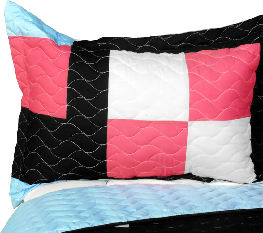 Modern Pink -  3PC Vermicelli - Quilted Patchwork Quilt Set (Full/Queen Size) Photo 3