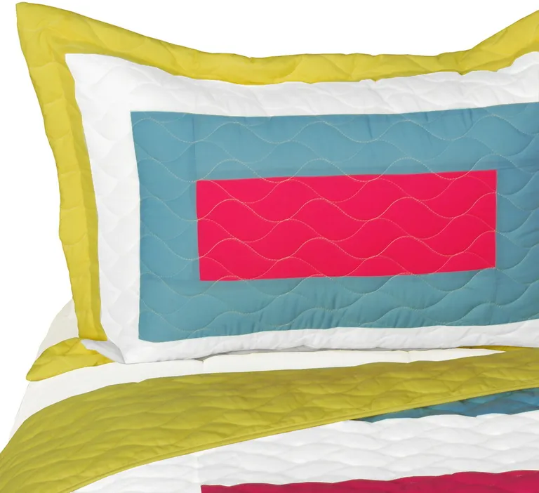 Moon's Passion - Vermicelli-Quilted Patchwork Geometric Quilt Set Full/Queen Photo 2
