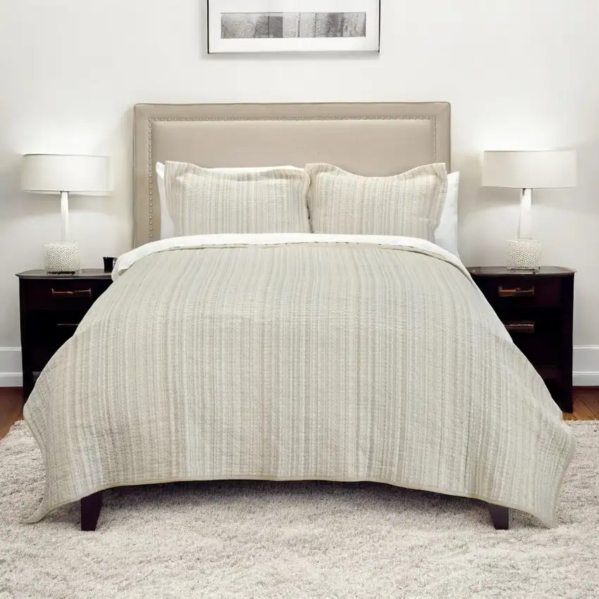 Multi- Earth Tones Queen 100% Cotton 300 Thread Count Machine Washable Down Alternative Comforter Photo 4
