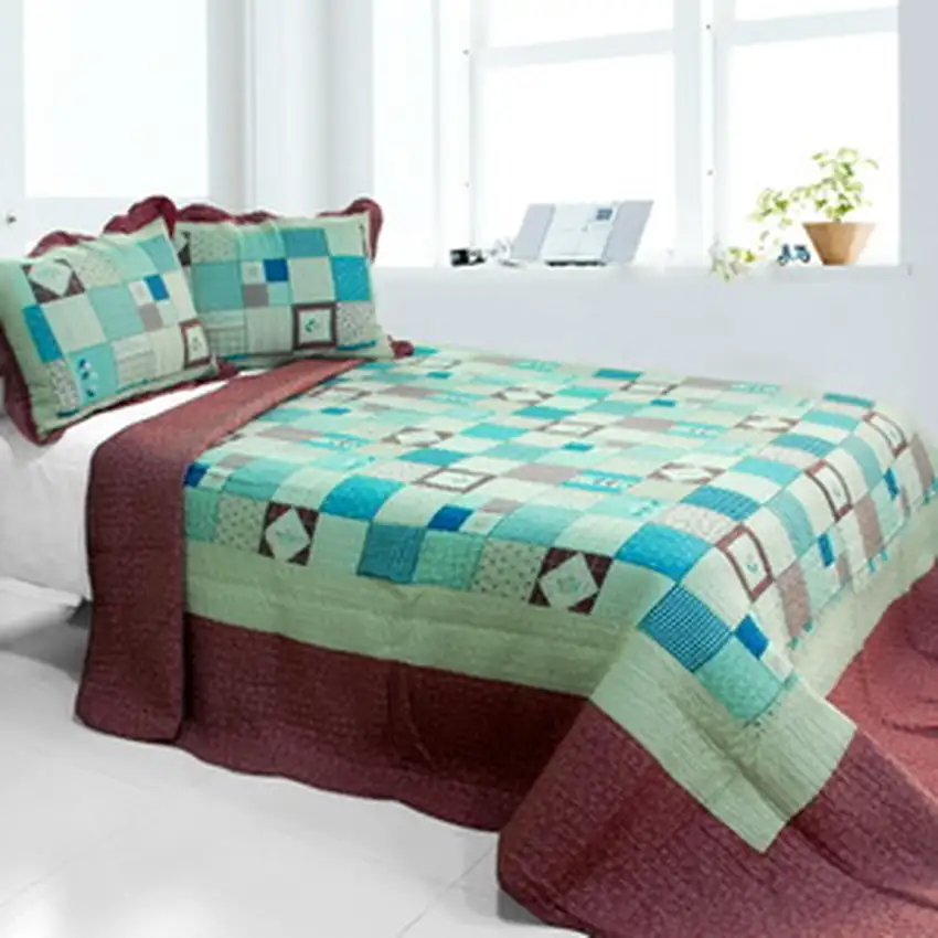 Multicolor Lattice -  Cotton 3PC Vermicelli-Quilted Printed Quilt Set (Full/Queen Size) Photo 2