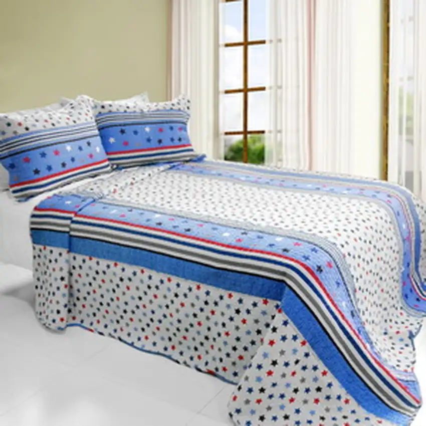 Multicolor Star -  3PC Cotton Vermicelli-Quilted Printed Quilt Set (Full/Queen Size) Photo 2