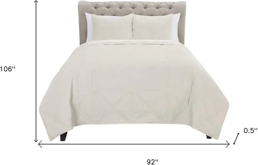 Set of Three Ivory Geometric King Quilt Photo 6