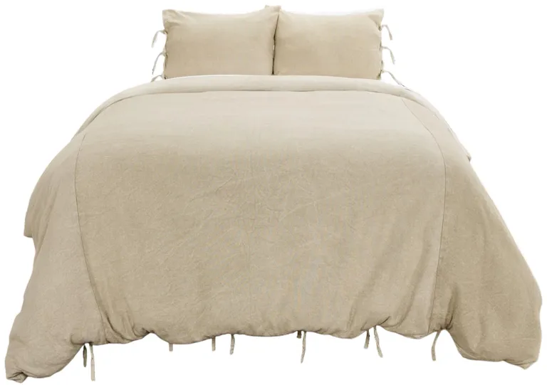 Natural King Cotton Washable Polyester Duvet Cover Set With Two Shams Photo 1