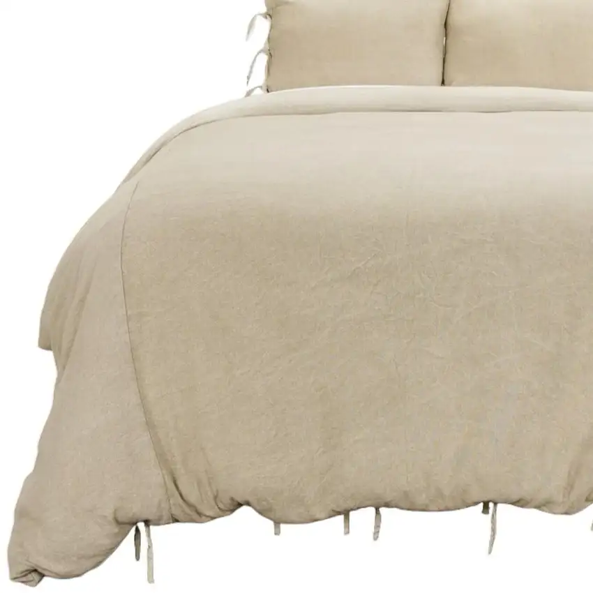 Natural King Cotton Washable Polyester Duvet Cover Set With Two Shams Photo 7