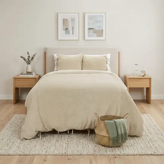 Natural King Cotton Washable Polyester Duvet Cover Set With Two Shams Photo 1