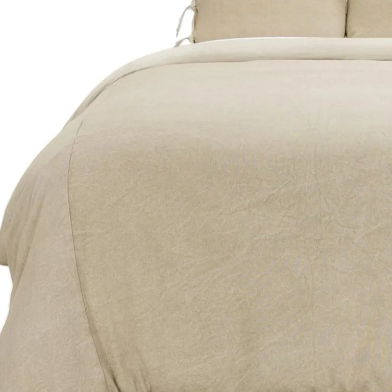 Natural King Cotton Washable Polyester Duvet Cover Set With Two Shams Photo 4