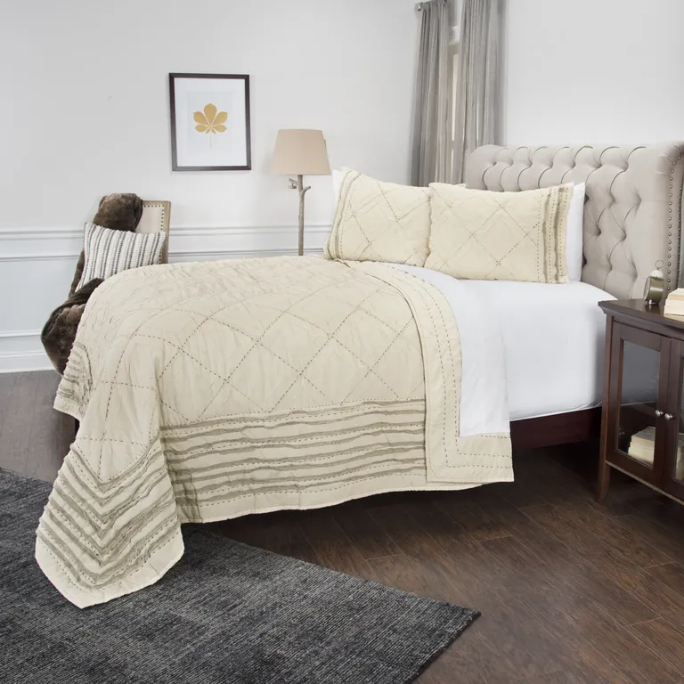 Natural Queen 100% Cotton 300 Thread Count Machine Washable Down Alternative Comforter Photo 3