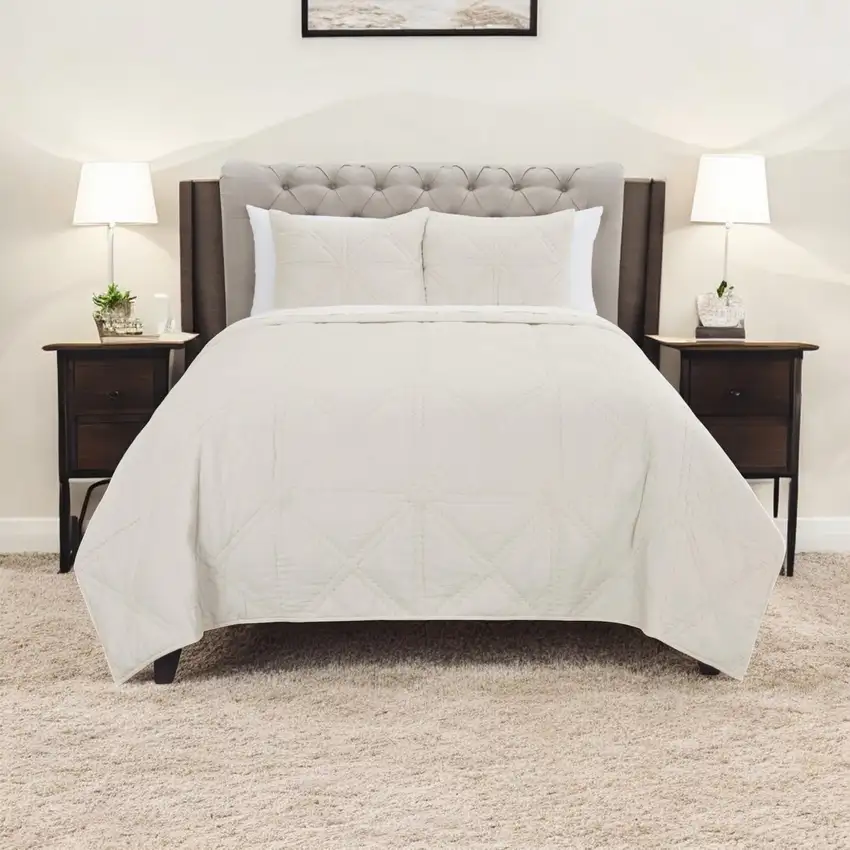 Natural Queen 100% Cotton 300 Thread Count Machine Washable Down Alternative Comforter Photo 1