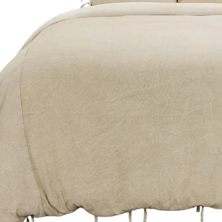 Natural Queen Cotton Washable Polyester Duvet Cover Set With Two Shams Photo 5