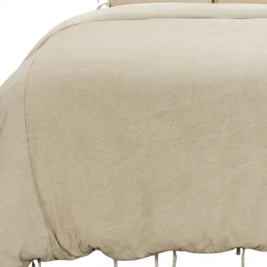 Natural Queen Cotton Washable Polyester Duvet Cover Set With Two Shams Photo 5