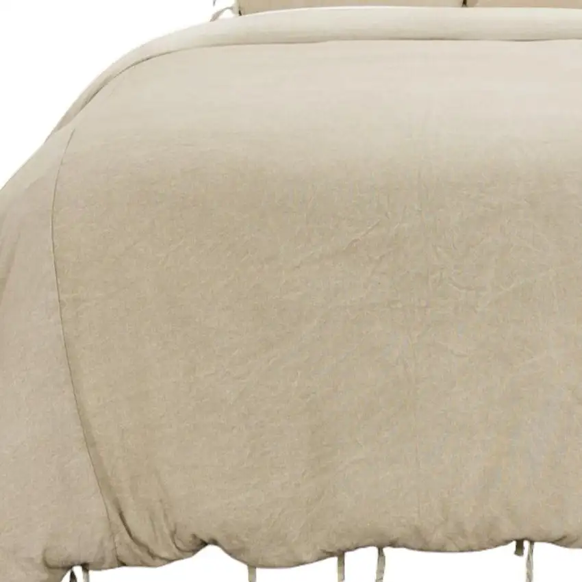 Natural Queen Cotton Washable Polyester Duvet Cover Set With Two Shams Photo 5